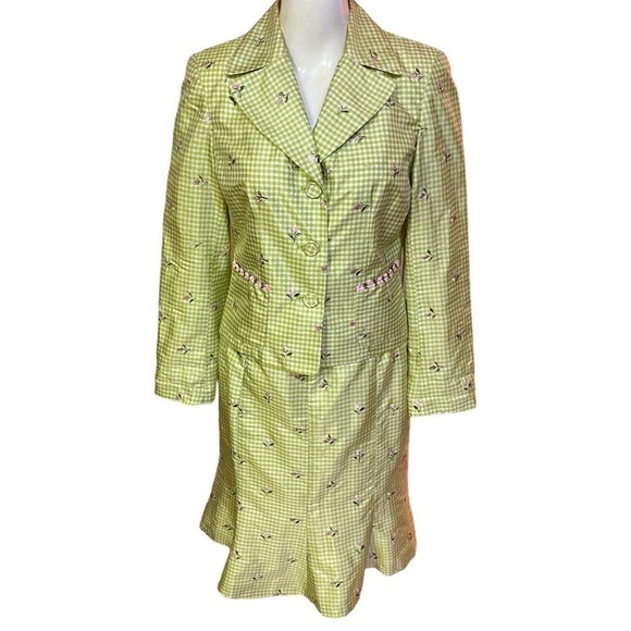 ABR New York Green Plaid 100% Silk Two Piece Suit - Picture 1 of 8